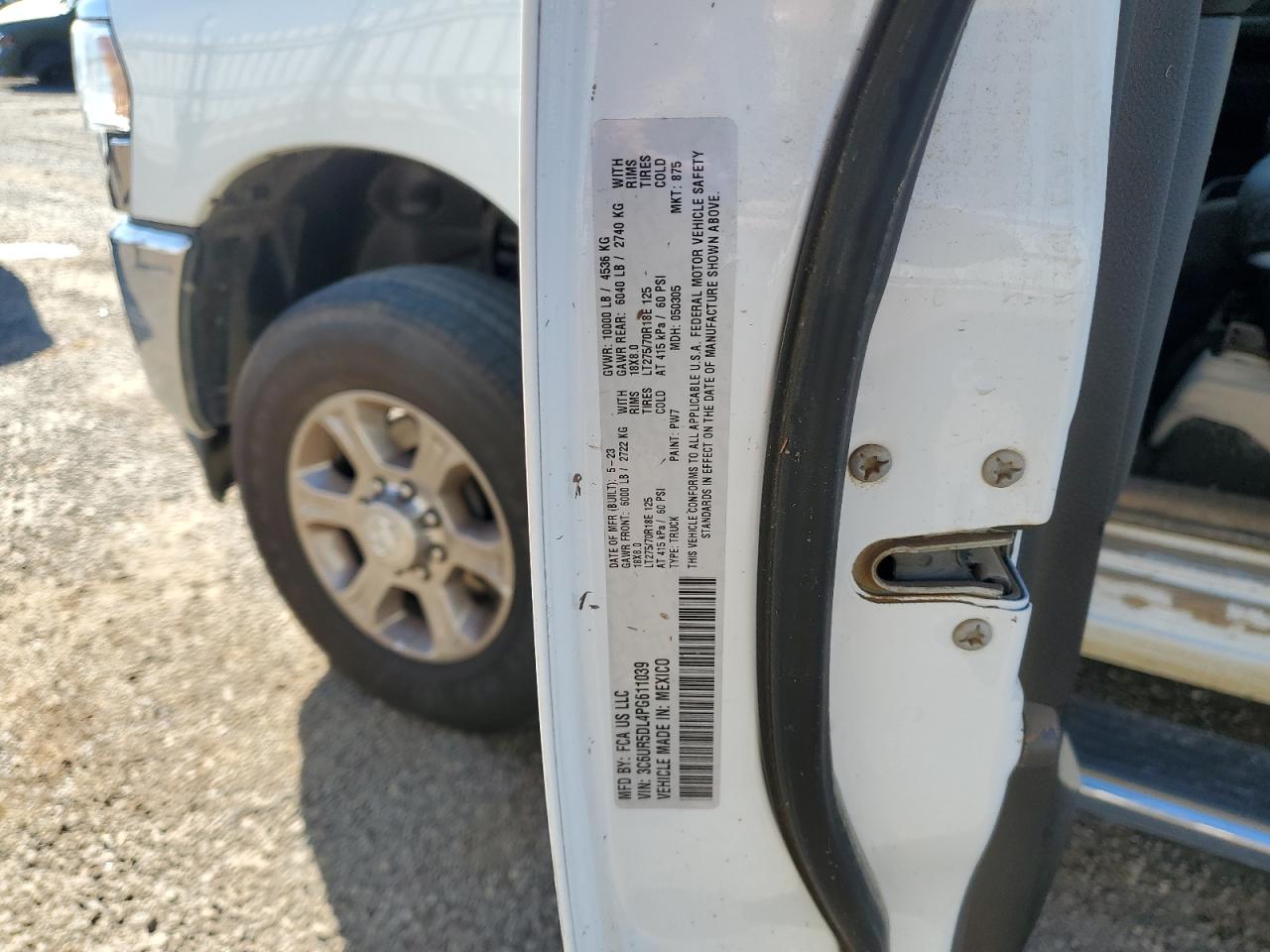 2023 RAM 2500 BIG HORN VIN:3C6UR5DL4PG611039