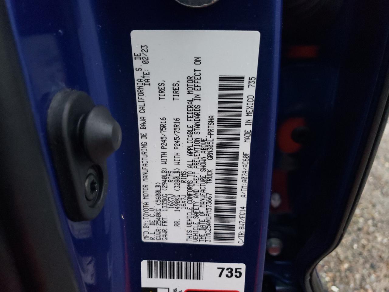 2023 TOYOTA TACOMA DOUBLE CAB VIN:3TMCZ5AN1PM573667