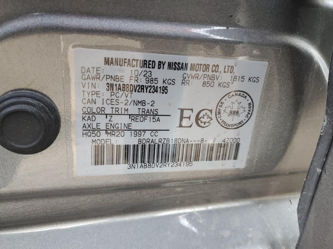 2024 NISSAN SENTRA SR VIN:3N1AB8DV2RY234195