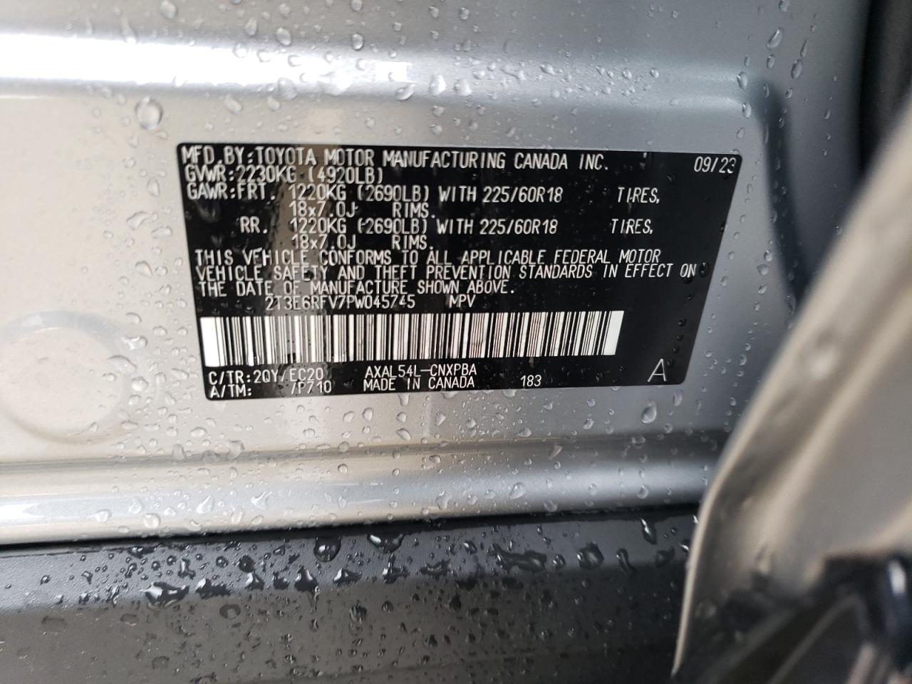 2023 TOYOTA RAV4 XSE VIN:2T3E6RFV7PW045745