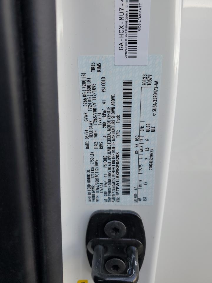 2024 FORD F150 XL VIN:1FTFW1L5XRKE05208