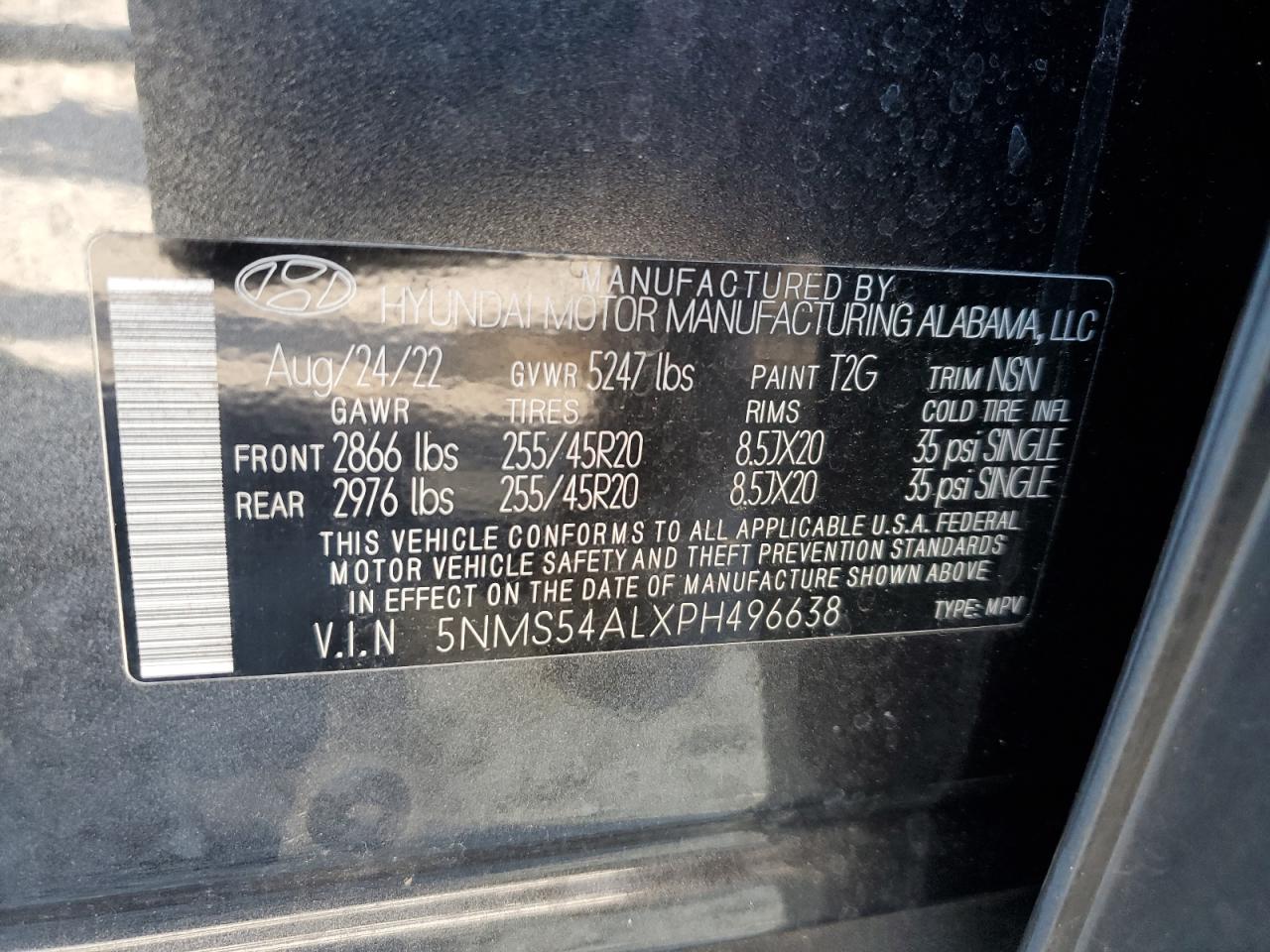 2023 HYUNDAI SANTA FE CALLIGRAPHY VIN:5NMS54ALXPH496638