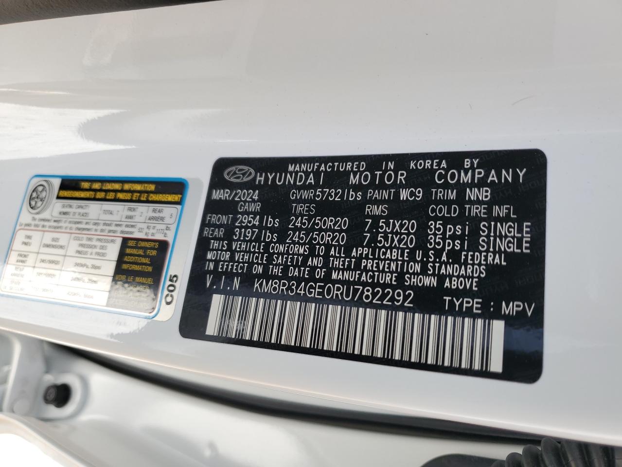 2024 HYUNDAI PALISADE XRT VIN:KM8R34GE0RU782292