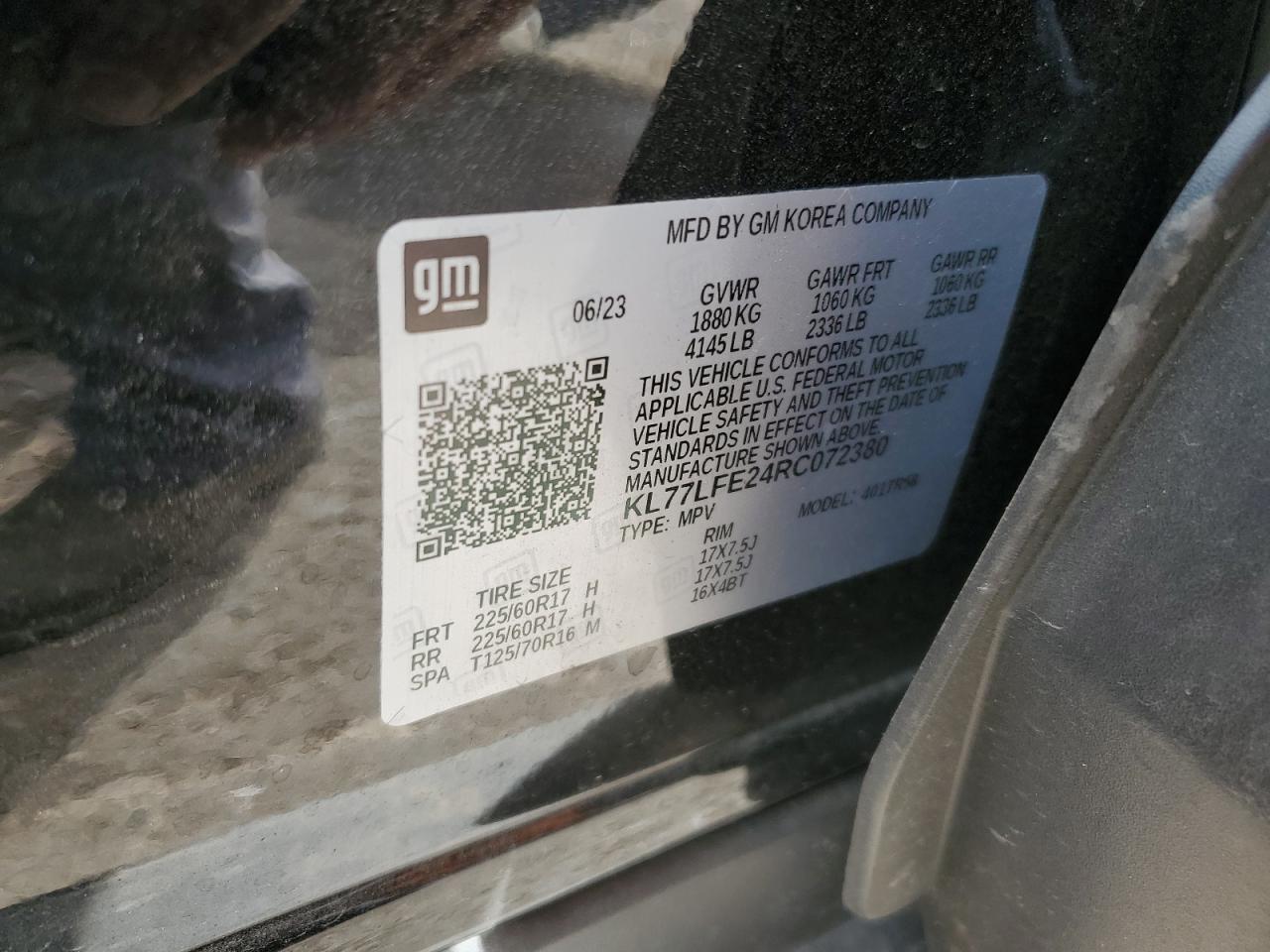 2024 CHEVROLET TRAX LS VIN:KL77LFE24RC072380