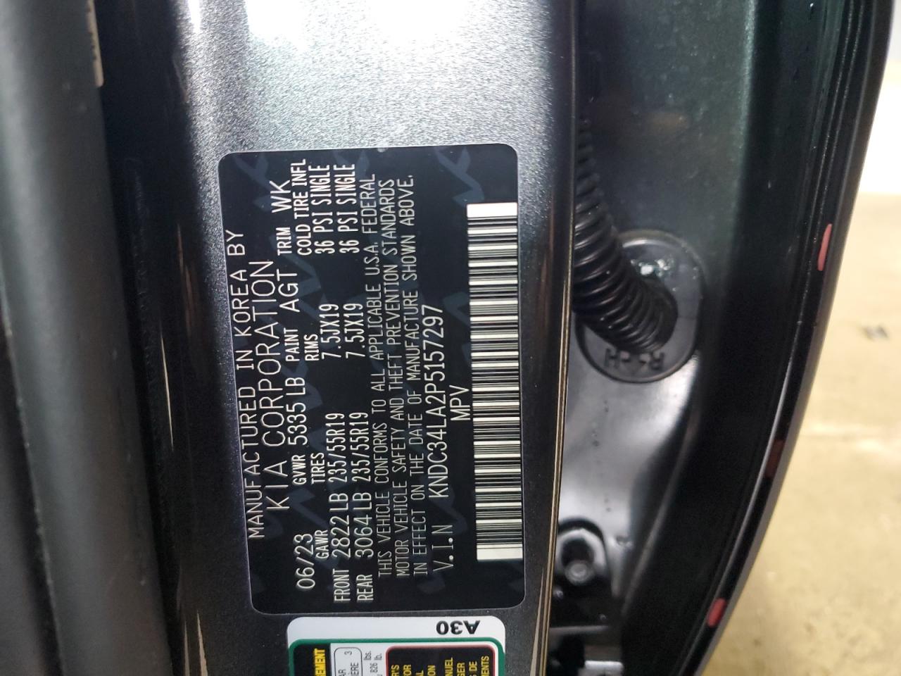 2023 KIA EV6 LIGHT VIN:KNDC34LA2P5157297