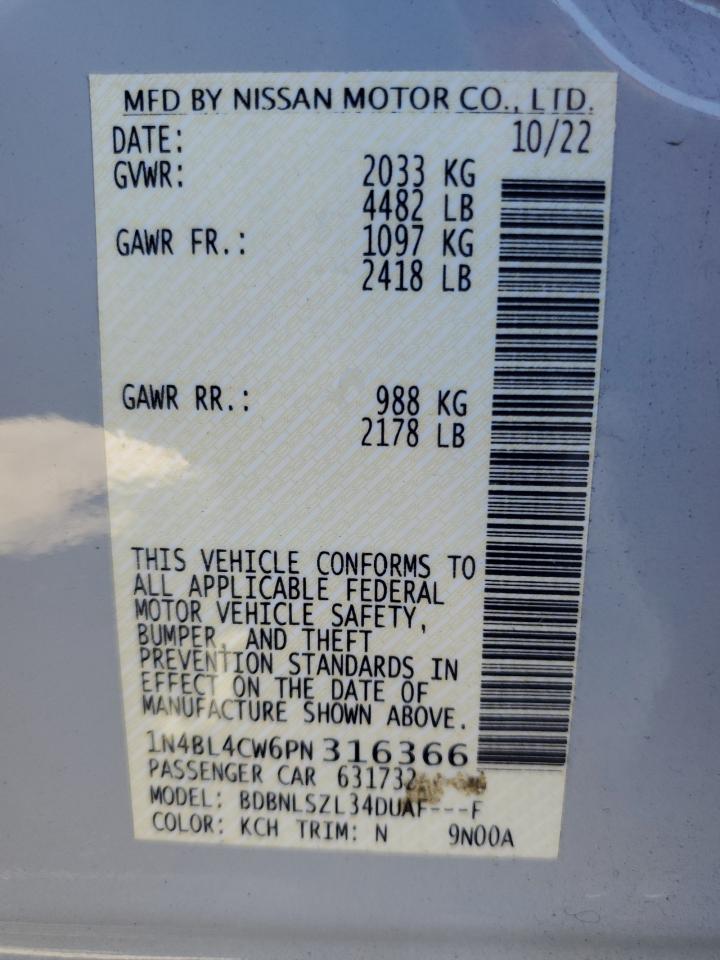 2023 NISSAN ALTIMA SR VIN:1N4BL4CW6PN316366