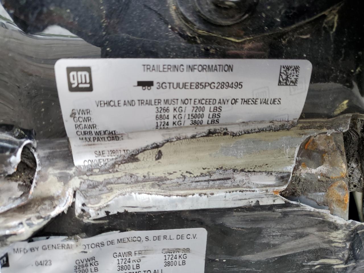 2023 GMC SIERRA K1500 AT4 VIN:3GTUUEE85PG289495