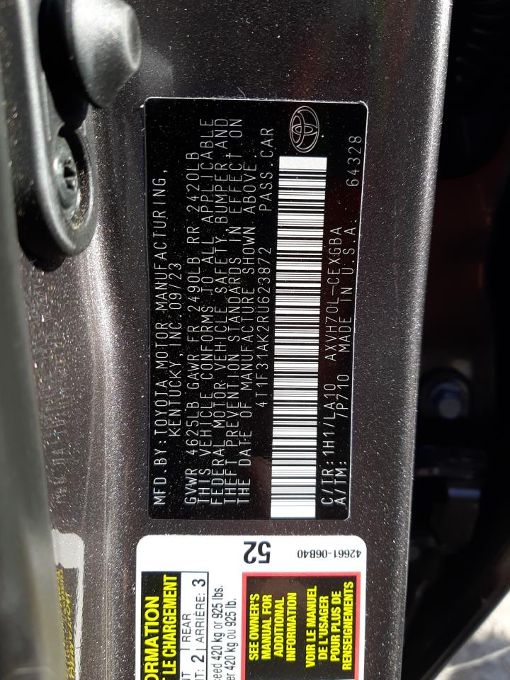 2024 TOYOTA CAMRY XLE VIN:4T1F31AK2RU623872