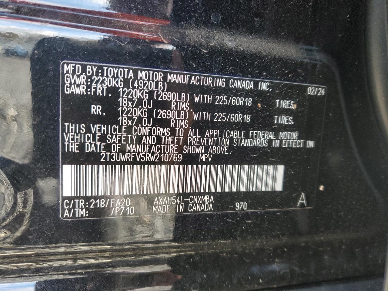 2024 TOYOTA RAV4 WOODLAND EDITION VIN:2T3UWRFV5RW210769