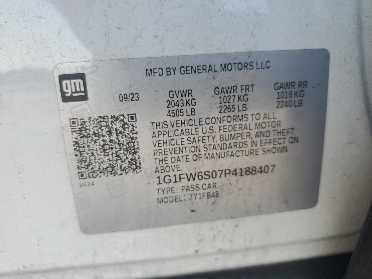 2023 CHEVROLET BOLT EV 1LT VIN:1G1FW6S07P4188407