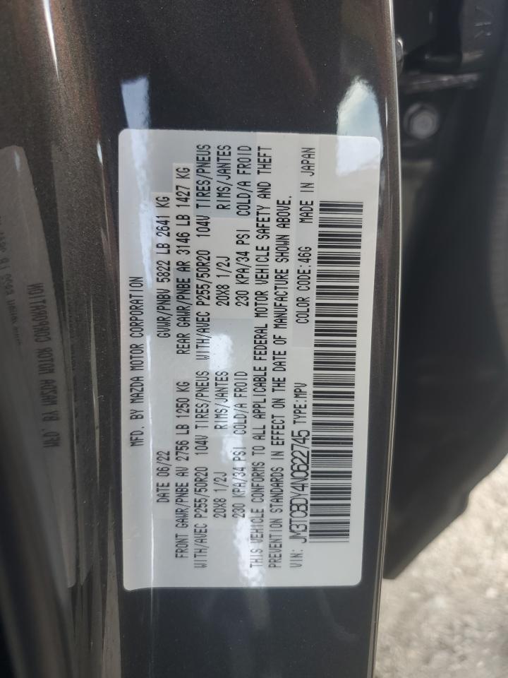 2022 MAZDA CX-9 GRAND TOURING VIN:JM3TCBDY4N0622745