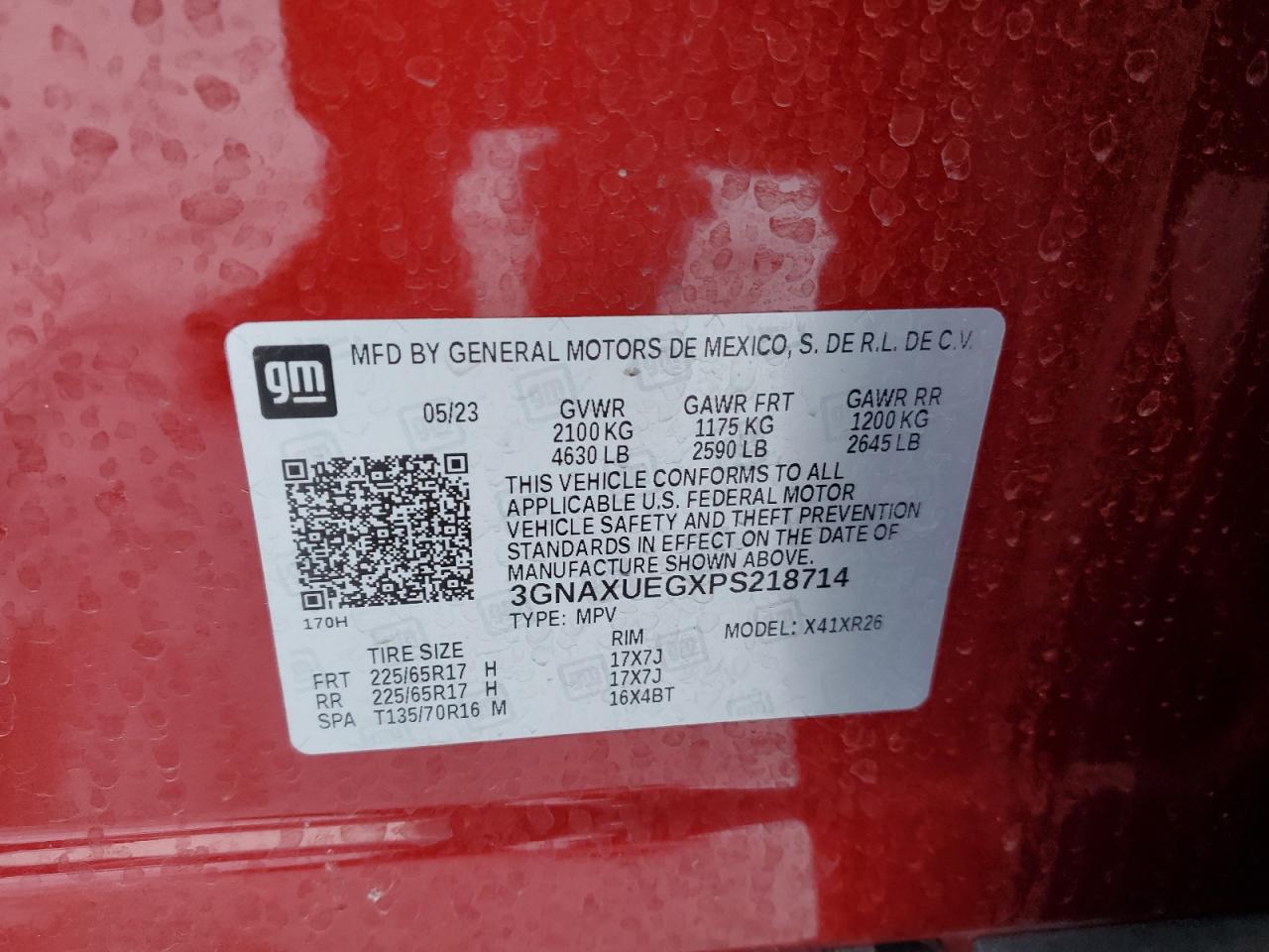 2023 CHEVROLET EQUINOX LT VIN:3GNAXUEGXPS218714