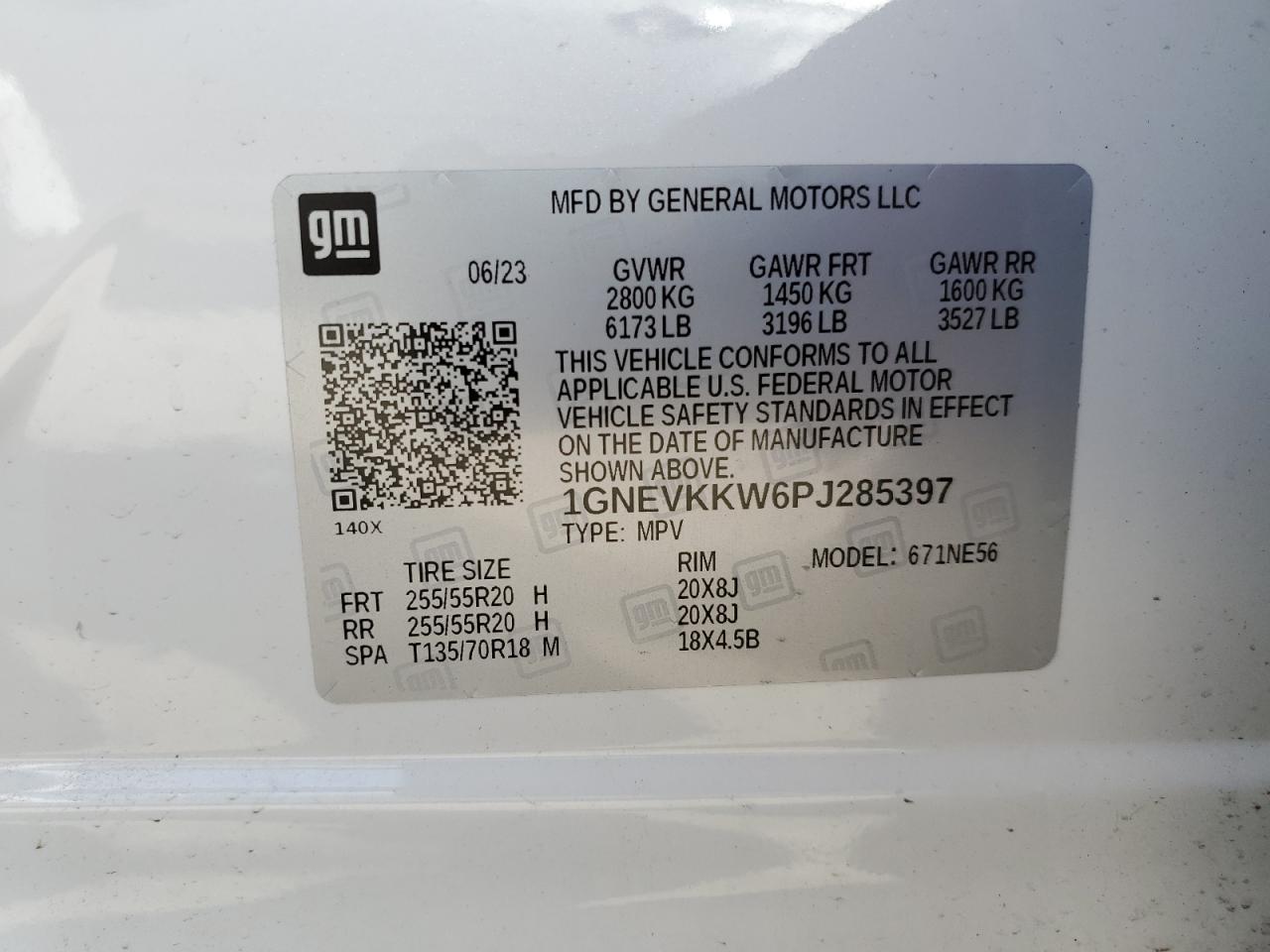 2023 CHEVROLET TRAVERSE PREMIER VIN:1GNEVKKW6PJ285397