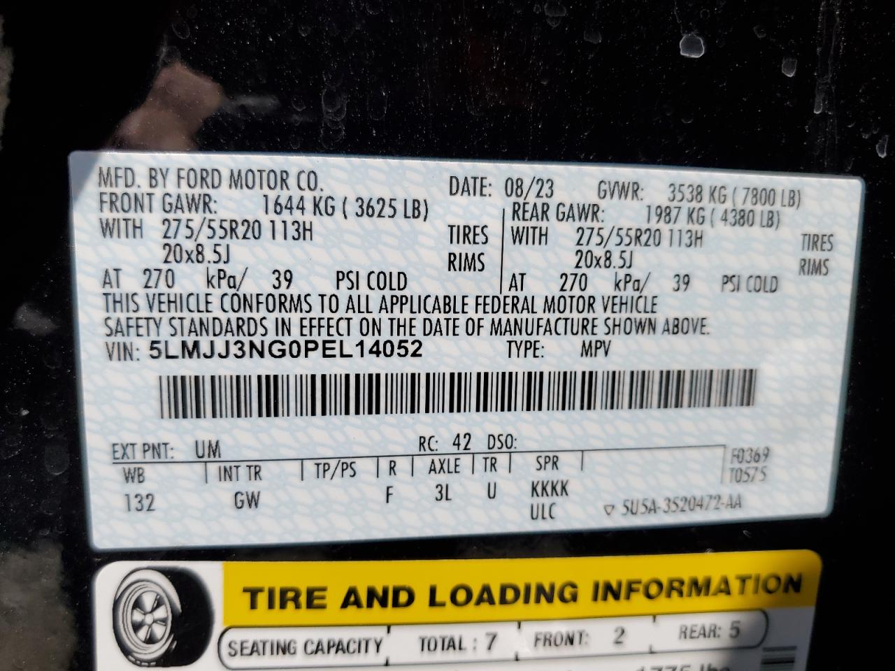 2023 LINCOLN NAVIGATOR L VIN:5LMJJ3NG0PEL14052