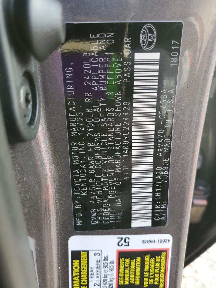 2024 TOYOTA CAMRY XLE VIN:4T1F11AK9RU224429