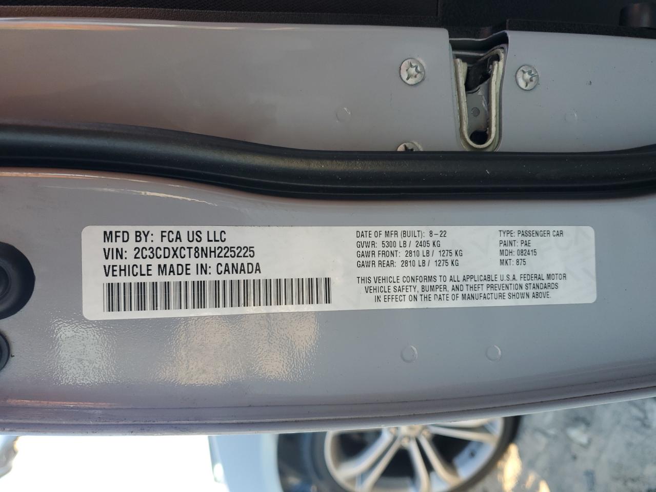 2022 DODGE CHARGER R/T VIN:2C3CDXCT8NH225225