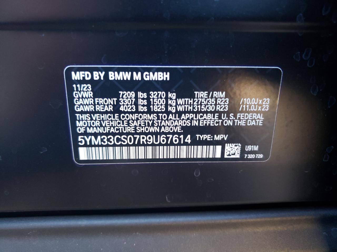 2024 BMW XM LABEL VIN:5YM33CS07R9U67614