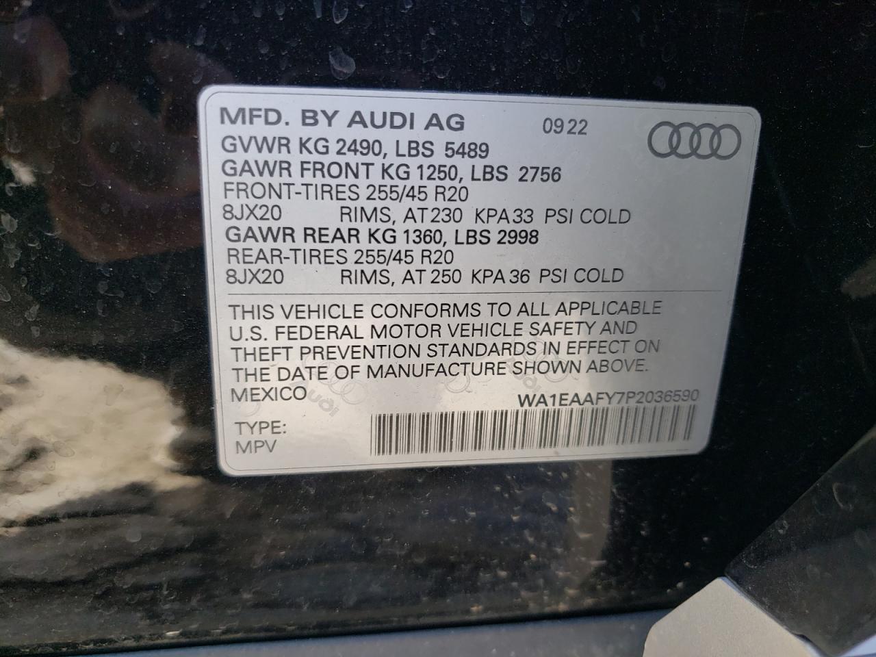 2023 AUDI Q5 PREMIUM PLUS 45 VIN:WA1EAAFY7P2036590