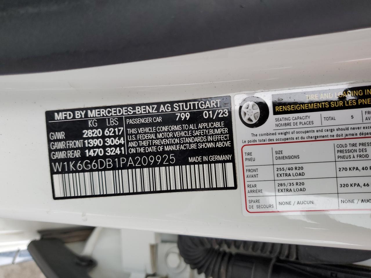 2023 MERCEDES-BENZ S 500 4MATIC VIN:W1K6G6DB1PA209925