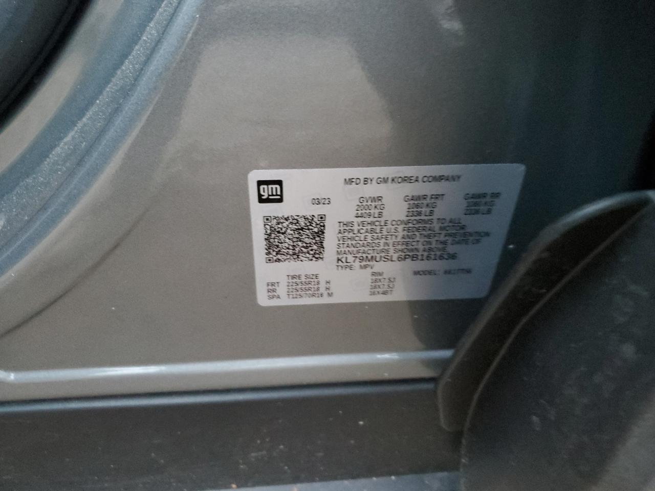 2023 CHEVROLET TRAILBLAZER RS VIN:KL79MUSL6PB161636