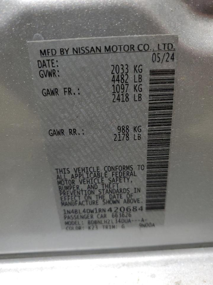 2024 NISSAN ALTIMA SV VIN:1HGCP26319A187103