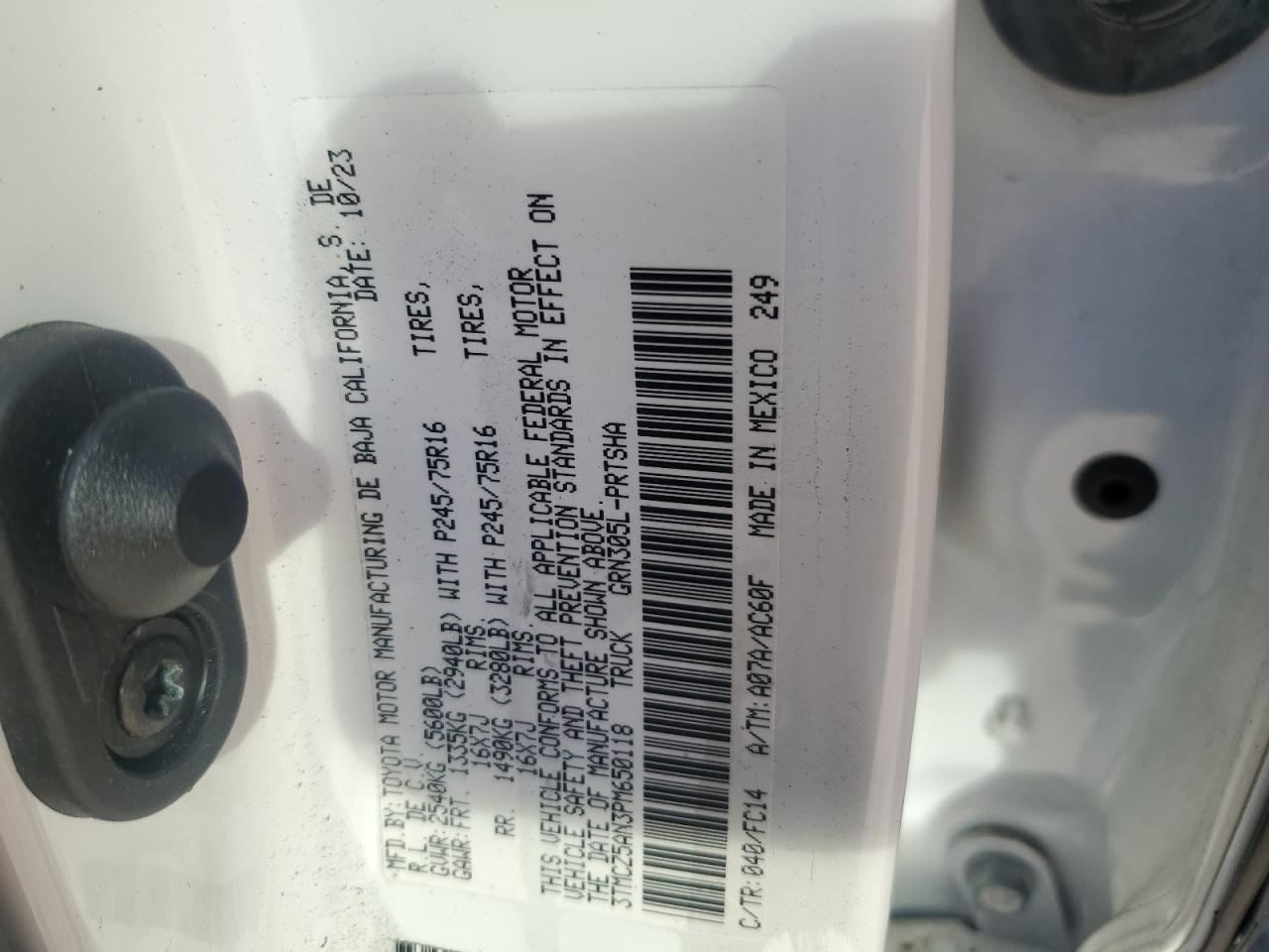 2023 TOYOTA TACOMA DOUBLE CAB VIN:3TMCZ5AN3PM650118