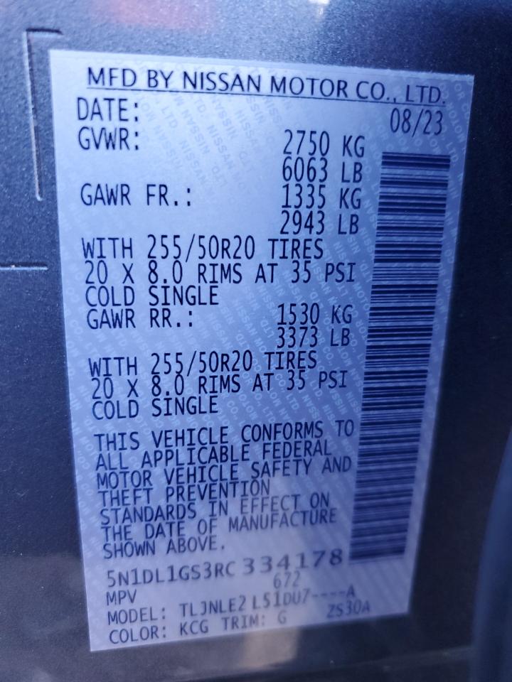 2024 INFINITI QX60 SENSORY VIN:5N1DL1GS3RC334178