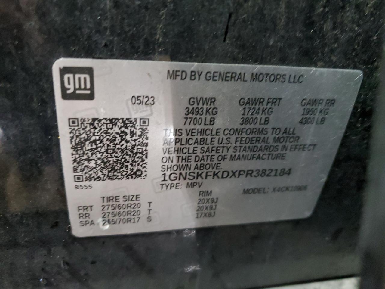 2023 CHEVROLET SUBURBAN K1500 PREMIER VIN:1GNSKFKDXPR382184