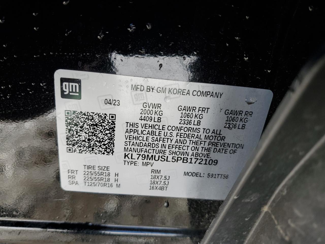 2023 CHEVROLET TRAILBLAZER RS VIN:KL79MUSL5PB172109