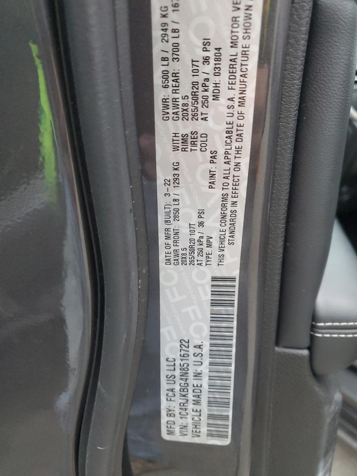 2022 JEEP GRAND CHEROKEE L LIMITED VIN:1C4RJKBG4N8516722