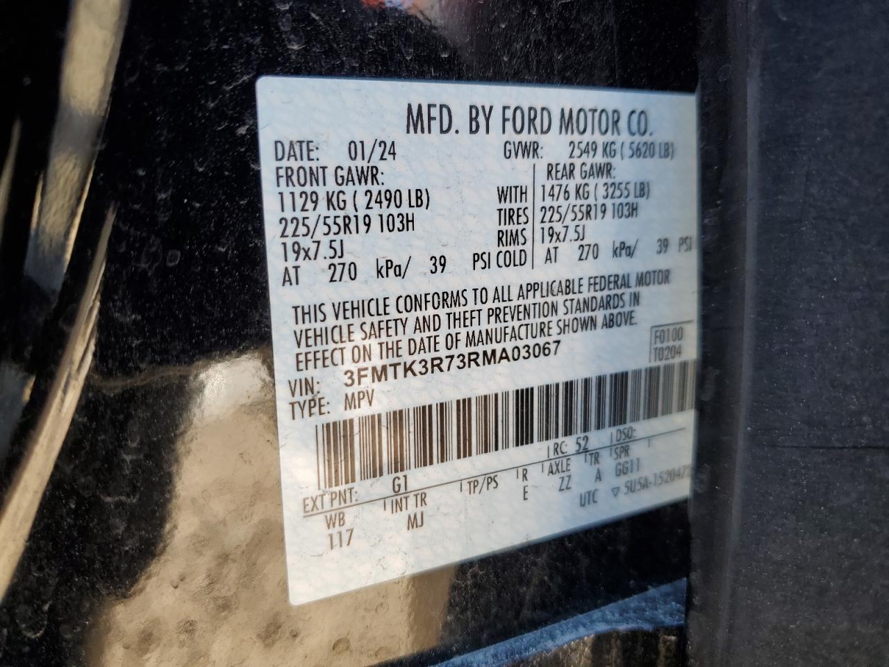 2024 FORD MUSTANG MACH-E PREMIUM VIN:3FMTK3R73RMA03067