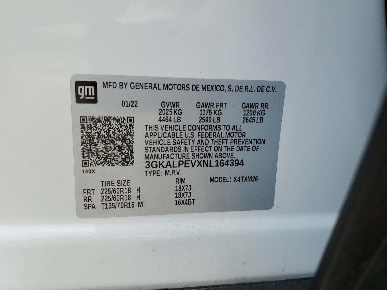 2022 GMC TERRAIN SLT VIN:3GKALPEVXNL164394