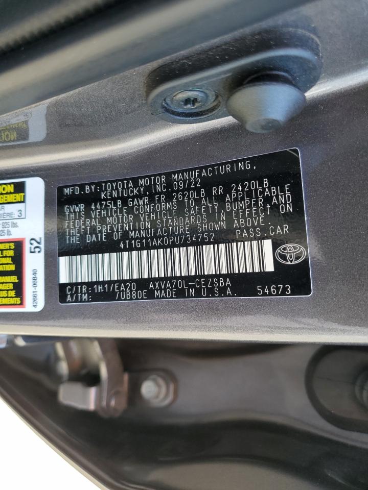 2023 TOYOTA CAMRY SE NIGHT SHADE VIN:4T1G11AK0PU734752