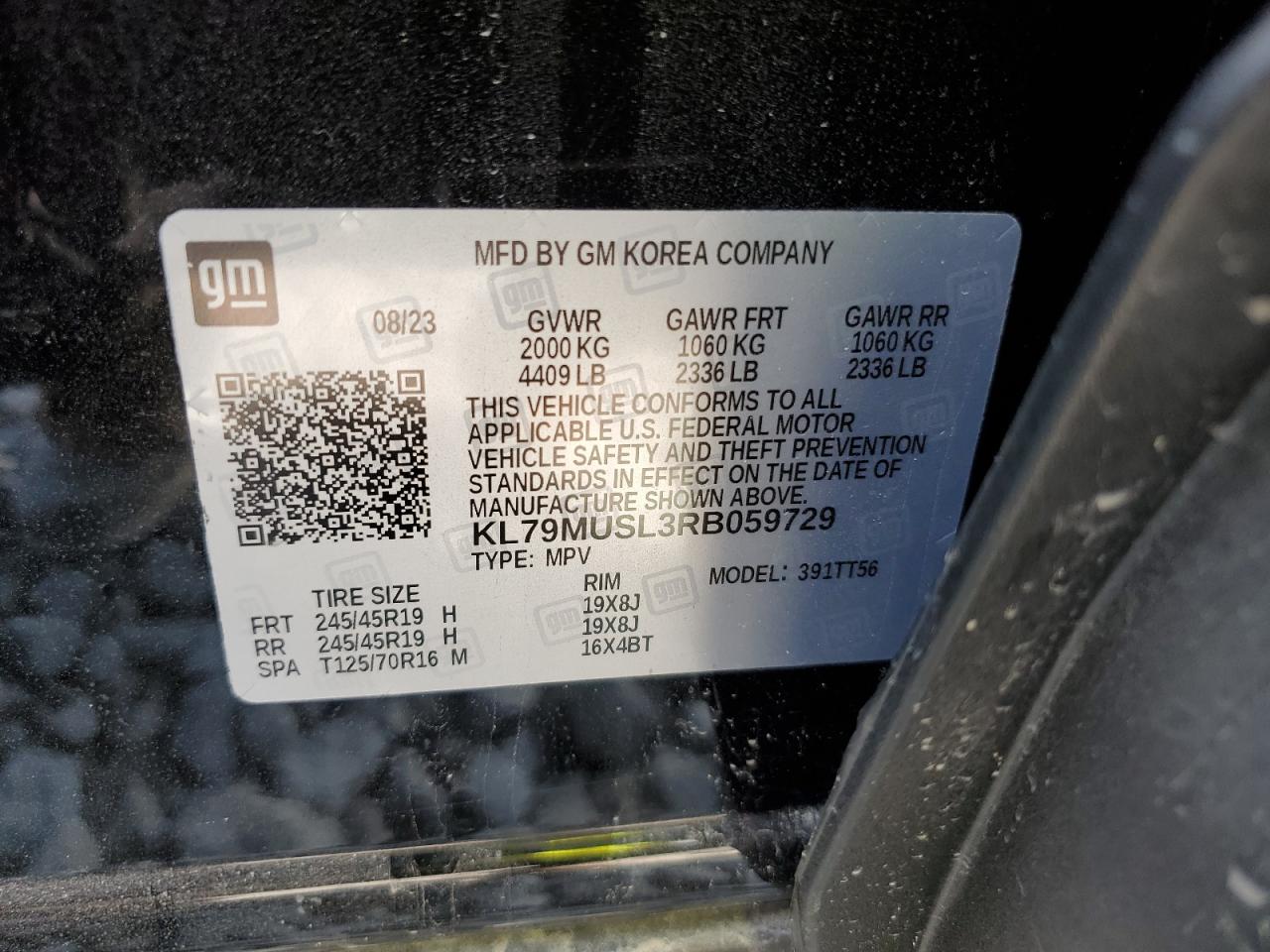 2024 CHEVROLET TRAILBLAZER RS VIN:KL79MUSL3RB059729