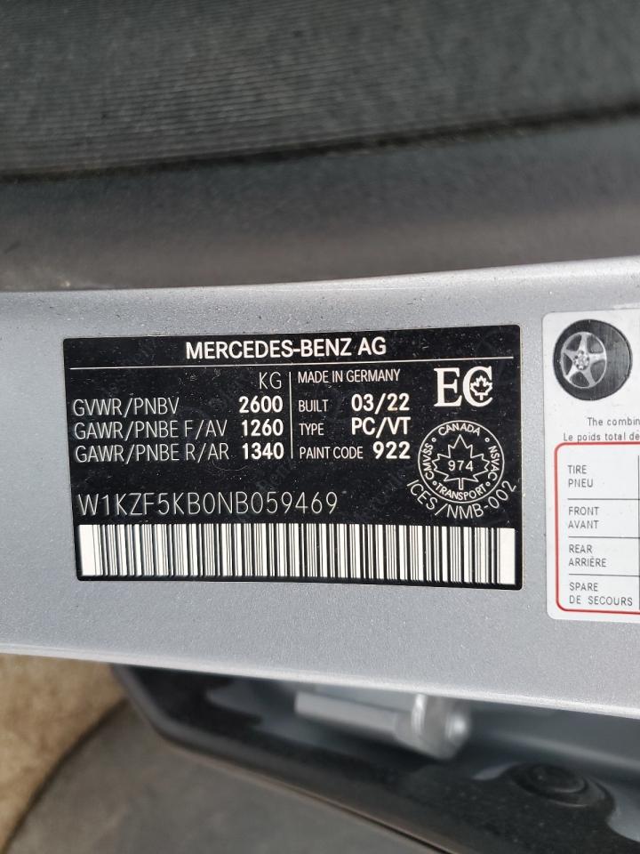 2022 MERCEDES-BENZ E 450 4MATIC VIN:W1KZF5KB0NB059469