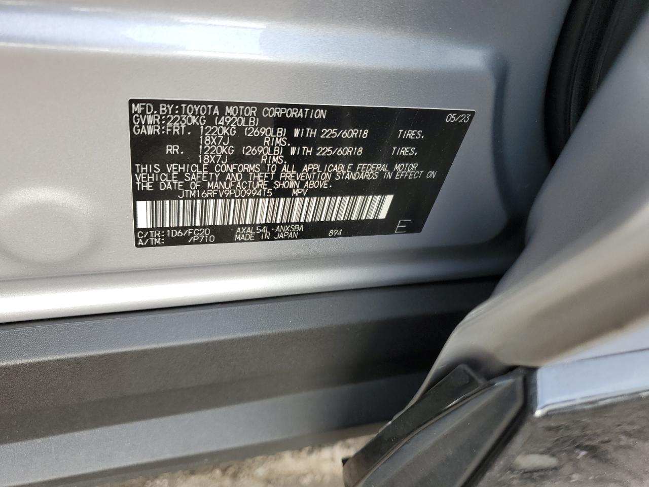 2023 TOYOTA RAV4 SE VIN:JTM16RFV9PD099415