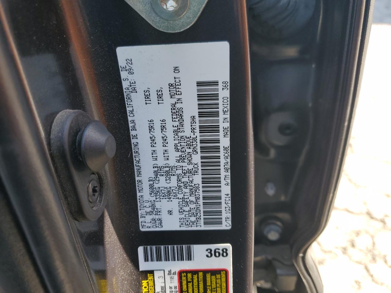 2023 TOYOTA TACOMA DOUBLE CAB VIN:3TMBZ5DN1PM037583