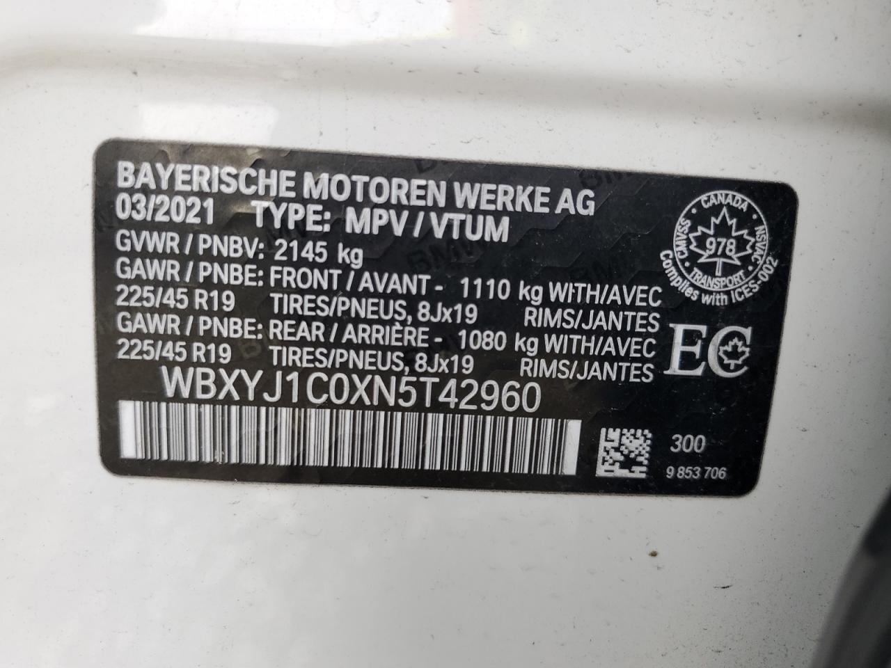 2022 BMW X2 XDRIVE28I VIN:WBXYJ1C0XN5T42960