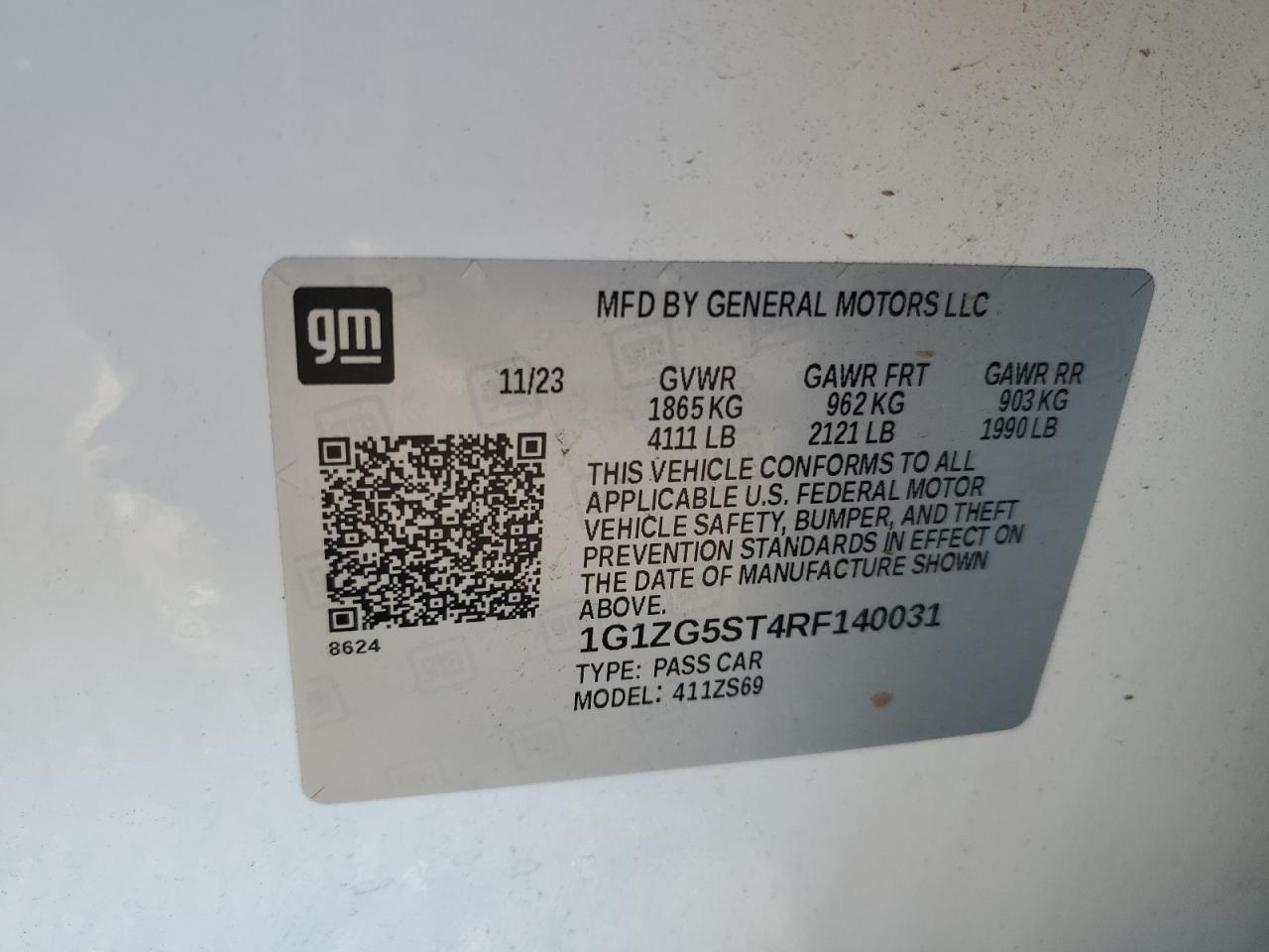 2024 CHEVROLET MALIBU RS VIN:1G1ZG5ST4RF140031