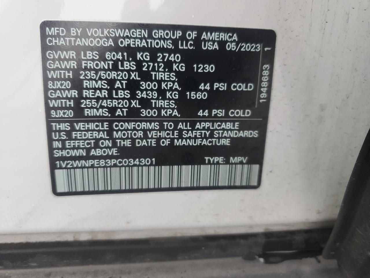 2023 VOLKSWAGEN ID.4 PRO S VIN:1V2WNPE83PC034301