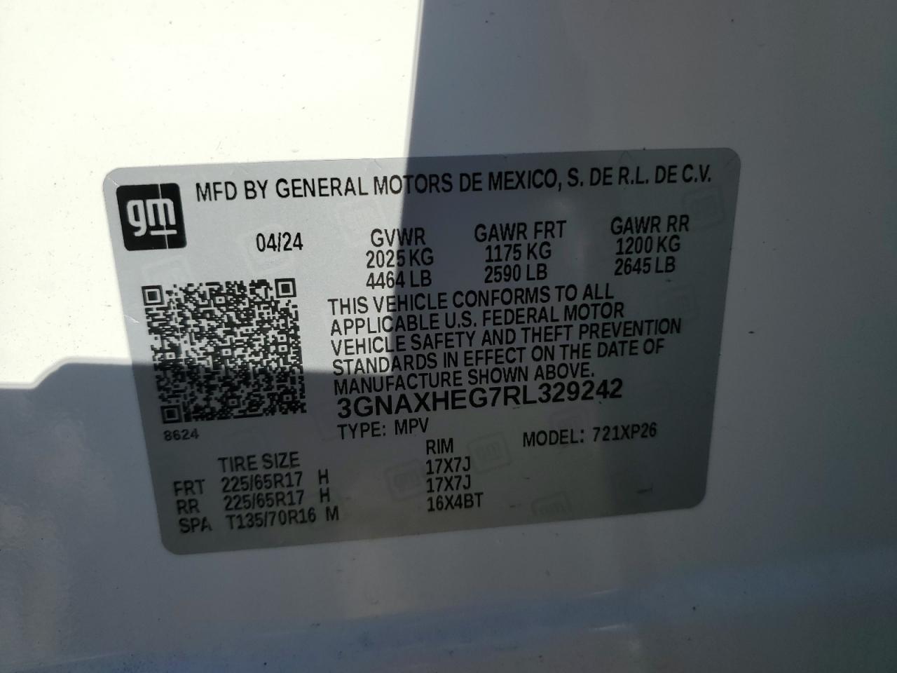 2024 CHEVROLET EQUINOX LS VIN:3GNAXHEG7RL329242