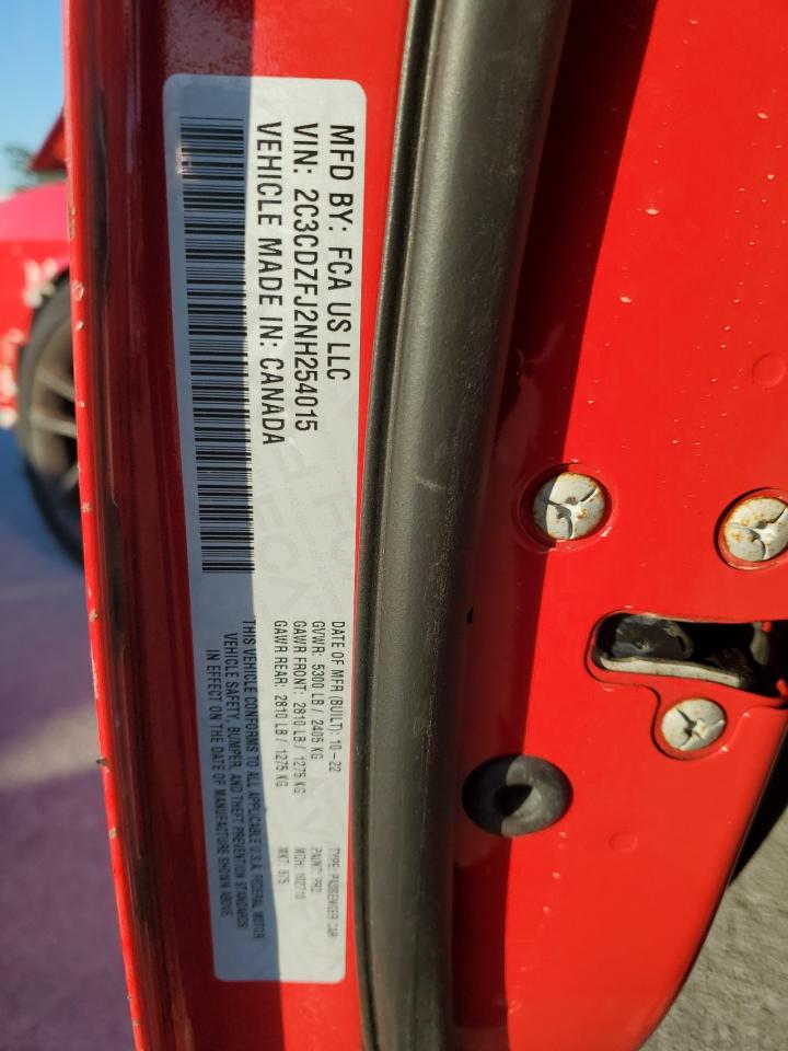 2022 DODGE CHALLENGER R/T SCAT PACK VIN:2C3CDZFJ2NH254015