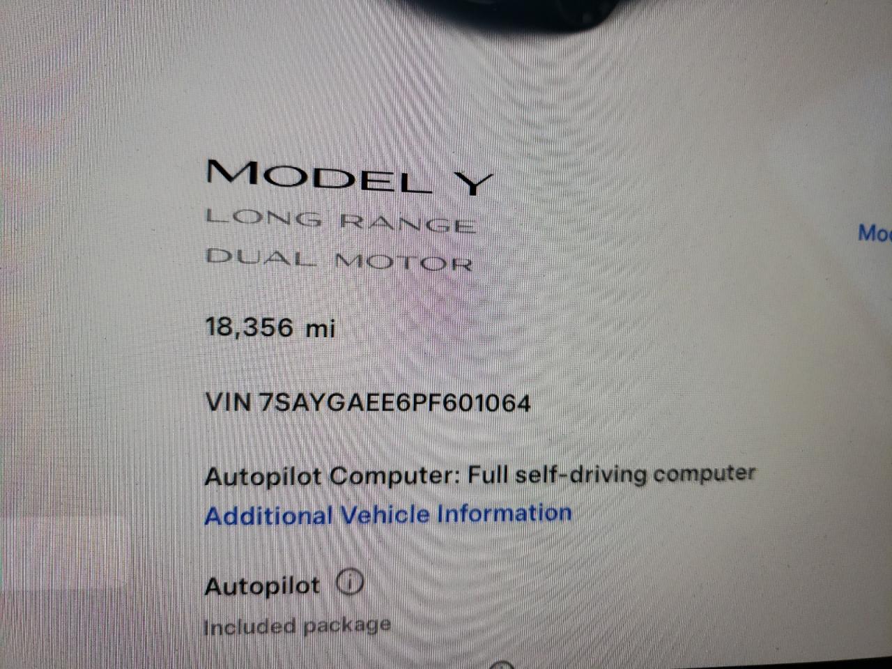 2023 TESLA MODEL Y  VIN:7SAYGAEE6PF601064