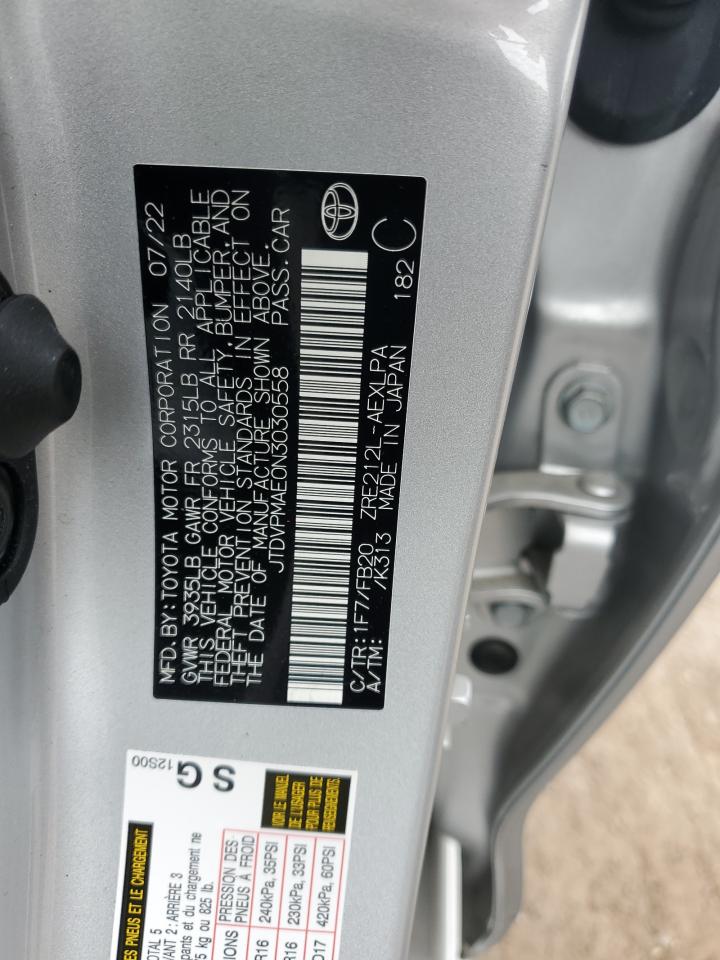 2022 TOYOTA COROLLA LE VIN:JTDVPMAE0N3030558