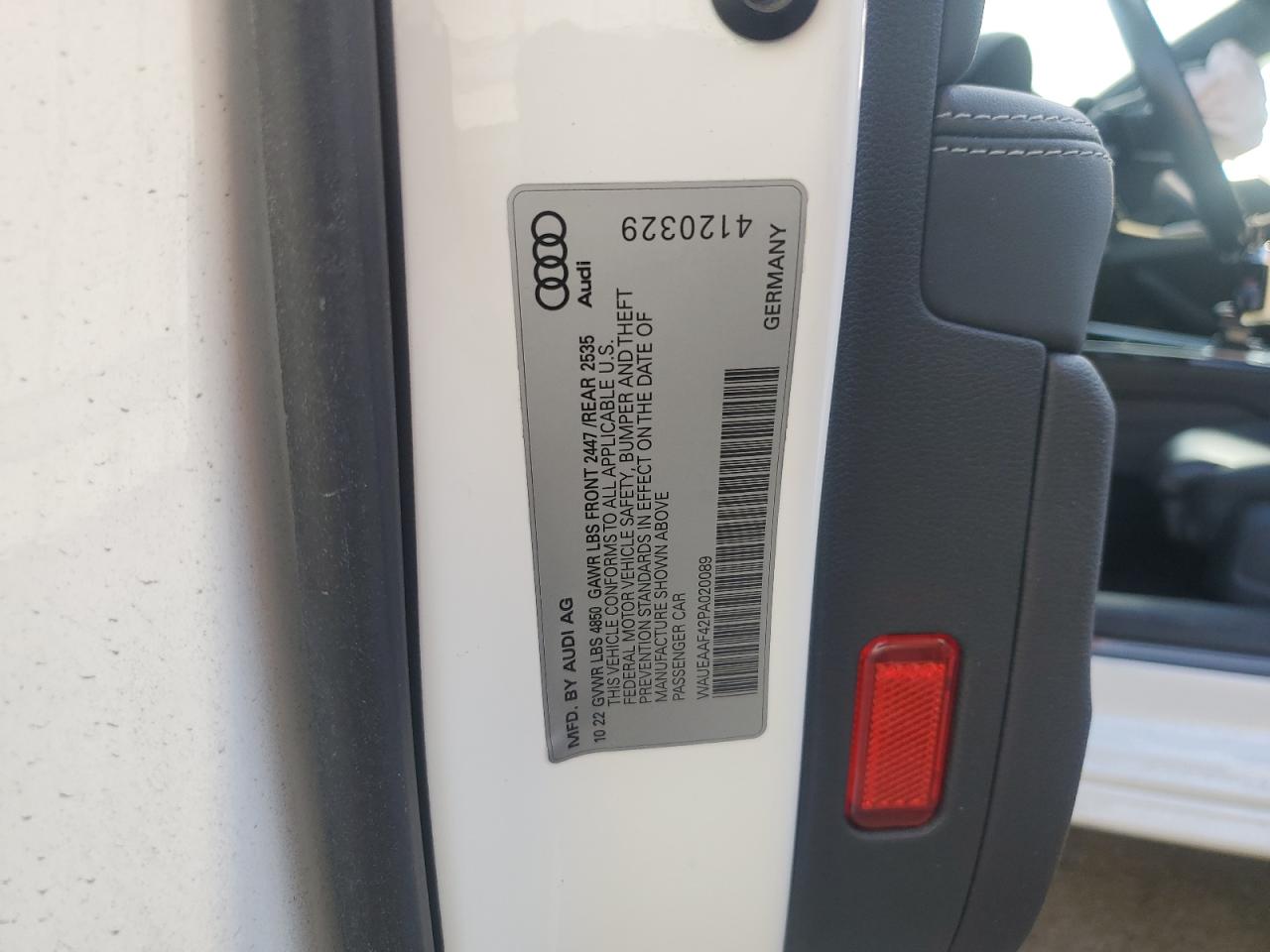2023 AUDI A4 PREMIUM PLUS 45 VIN:WAUEAAF42PA020089