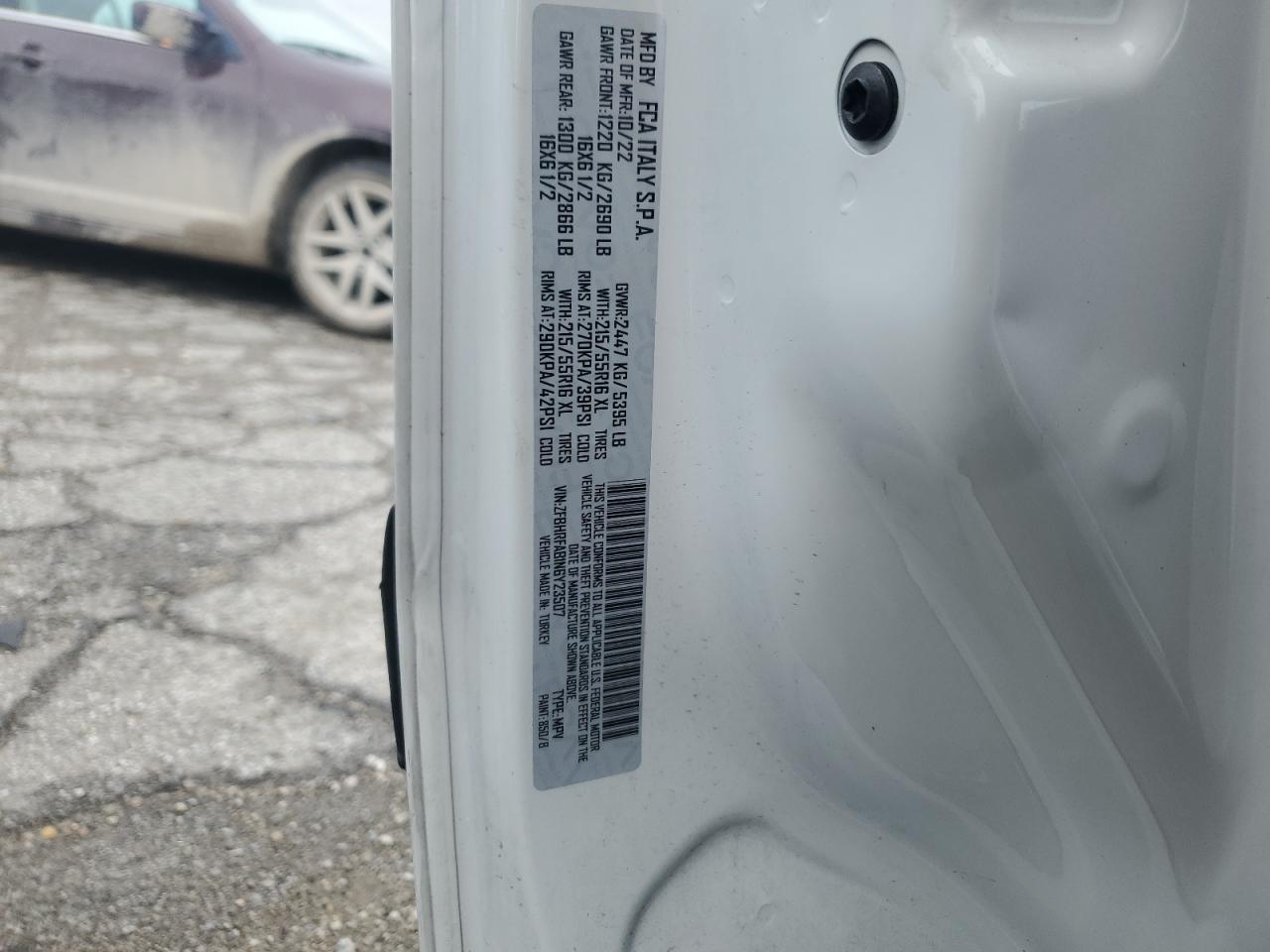 2022 RAM PROMASTER CITY TRADESMAN VIN:ZFBHRFAB1N6Y23507