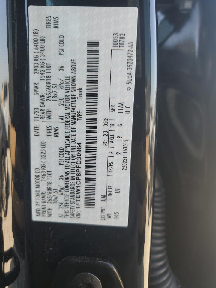 2023 FORD F150 SUPERCREW VIN:1FTEW1CP8PFD30964