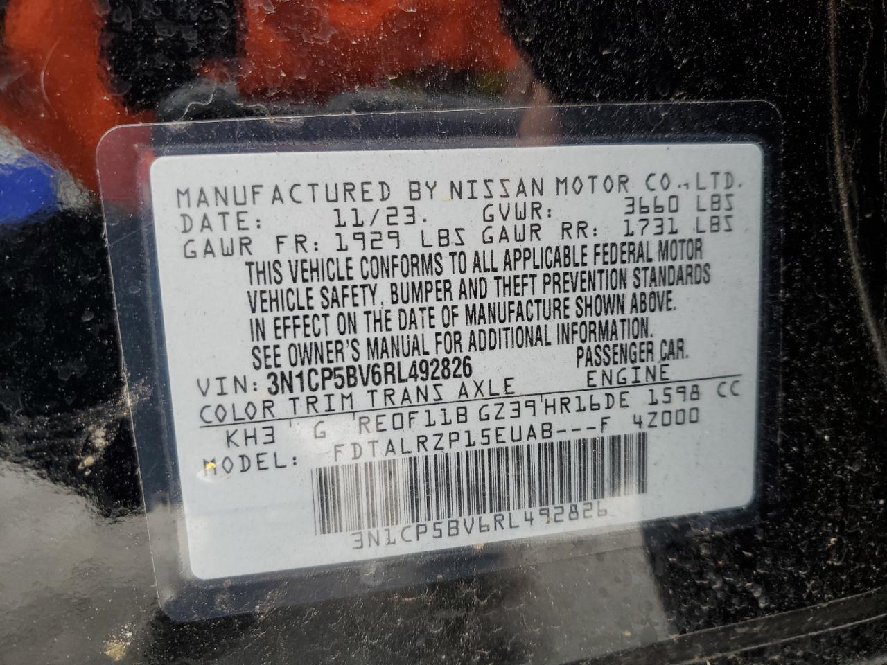 2024 NISSAN KICKS S VIN:3N1CP5BV6RL492826
