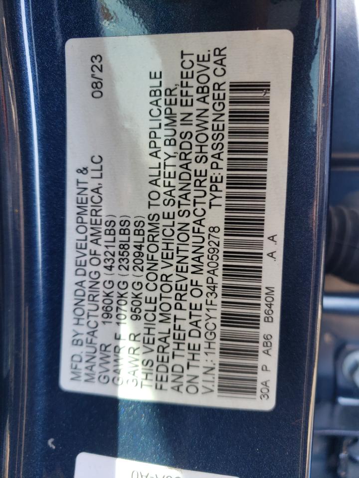 2023 HONDA ACCORD EX VIN:1HGCY1F34PA059278