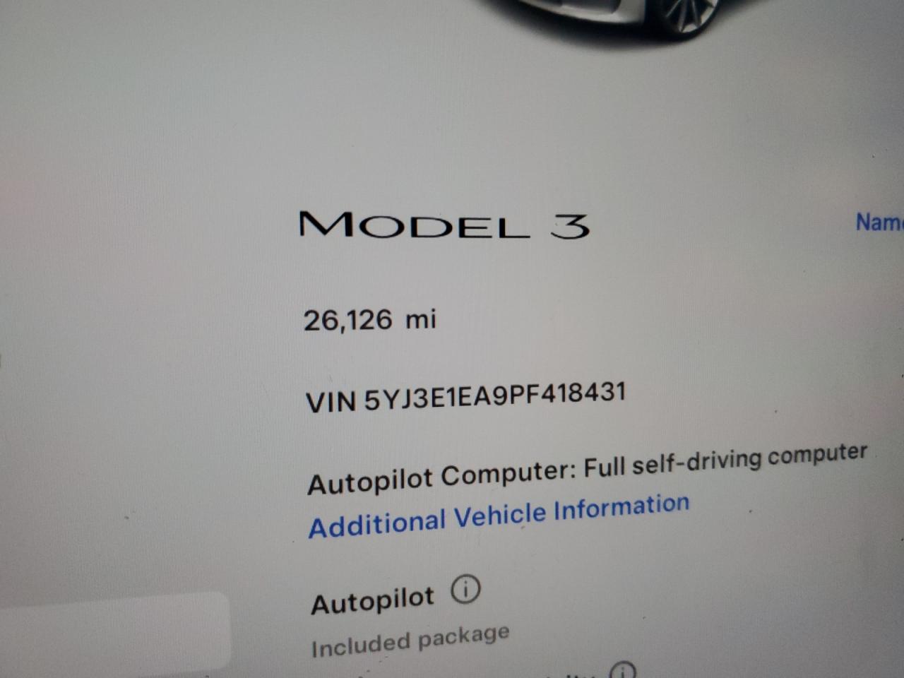 2023 TESLA MODEL 3  VIN:5YJ3E1EA9PF418431